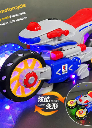 Children'S Electric Transformable Motorcycle Stunt Rotation Universal Drive Light Music Children'S Toy Car Model Boy Gift