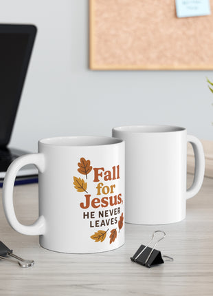 Fall for Jesus Mug, Autumn Coffee Cup, Inspirational Gift, 11oz Ceramic, Christian Decor, Perfect for Thanksgiving