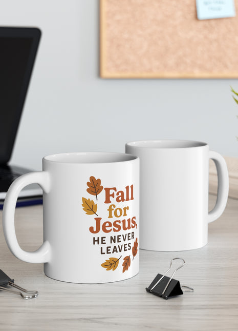 Fall for Jesus Mug, Autumn Coffee Cup, Inspirational Gift, 11oz Ceramic, Christian Decor, Perfect for Thanksgiving