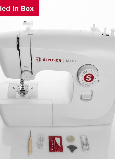 M1150 Portable Sewing Machine White – Accessories Included | 16 Stitches, Top Drop-In Bobbin, 4-Step Buttonhole, Free Arm, LED Light | Ideal Sewing Machine for Home Projects