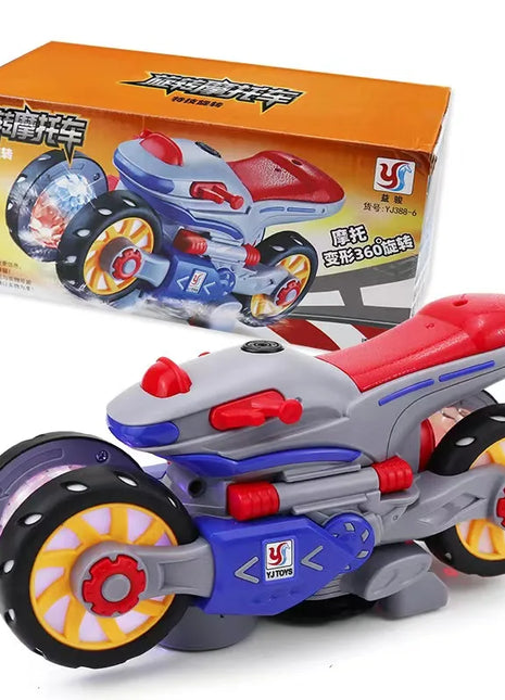 Children'S Electric Transformable Motorcycle Stunt Rotation Universal Drive Light Music Children'S Toy Car Model Boy Gift