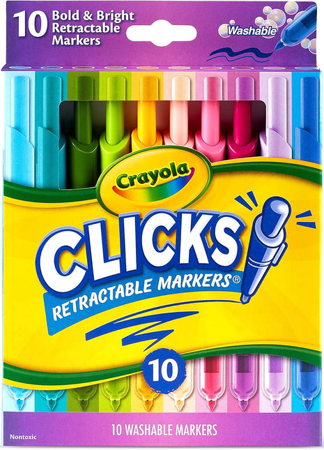 Clicks Retractable Markers - Bold (10Ct), No Dry Washable Markers for Kids, Click Markers for School, Must Have Coloring Supplies, Gifts