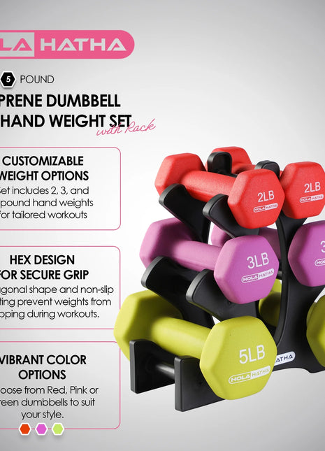 2, 3, and 5 Pound Neoprene Dumbbell Free Weight Set with Rack