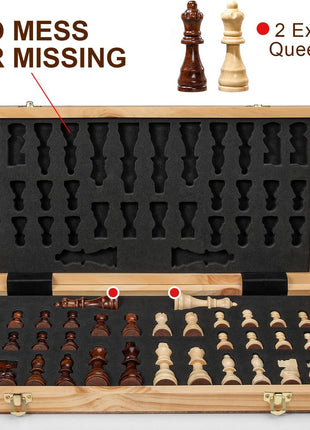 Magnetic Chess Board Set for Adults & Kids, 15" Wooden Folding Chess Boards, Handcrafted Portable Travel Chess Game with Pieces Storage Slots