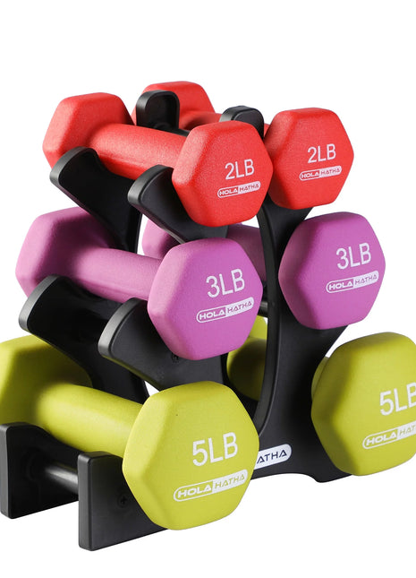 2, 3, and 5 Pound Neoprene Dumbbell Free Weight Set with Rack