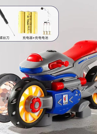 Children'S Electric Transformable Motorcycle Stunt Rotation Universal Drive Light Music Children'S Toy Car Model Boy Gift