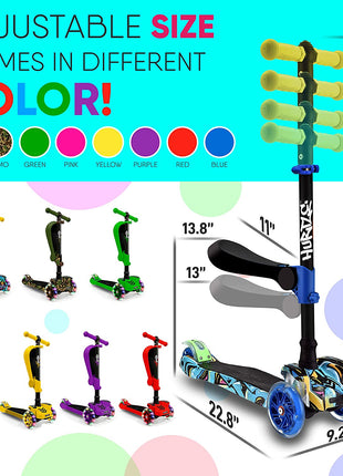 3-Wheeled Scooter for Kids - Wheel LED Lights, Adjustable Lean-To-Steer Handlebar, and Foldable Seat - Sit or Stand Ride with Brake for Boys and Girls Ages 1-14 Years Old