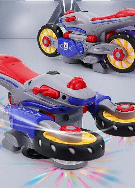 Children'S Electric Transformable Motorcycle Stunt Rotation Universal Drive Light Music Children'S Toy Car Model Boy Gift